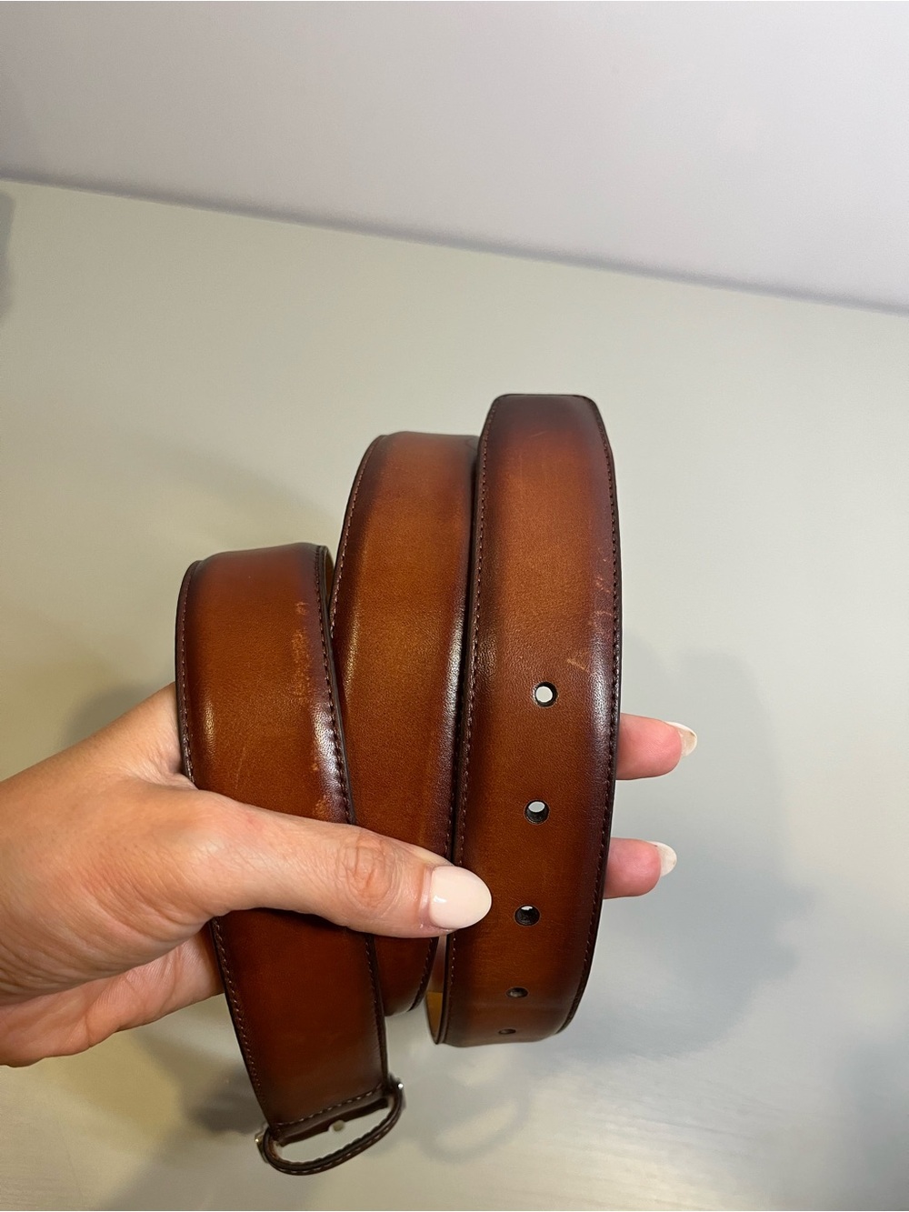 Magnanni Cognac Brown Leather Dress Belt- size 42 - Picture 4 of 7